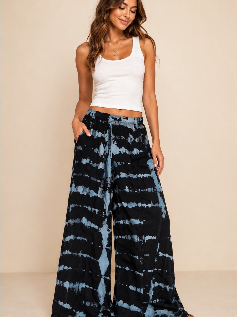 Young Fabulous & Broke Black and Blue Tie-Dye Wide Leg Pants